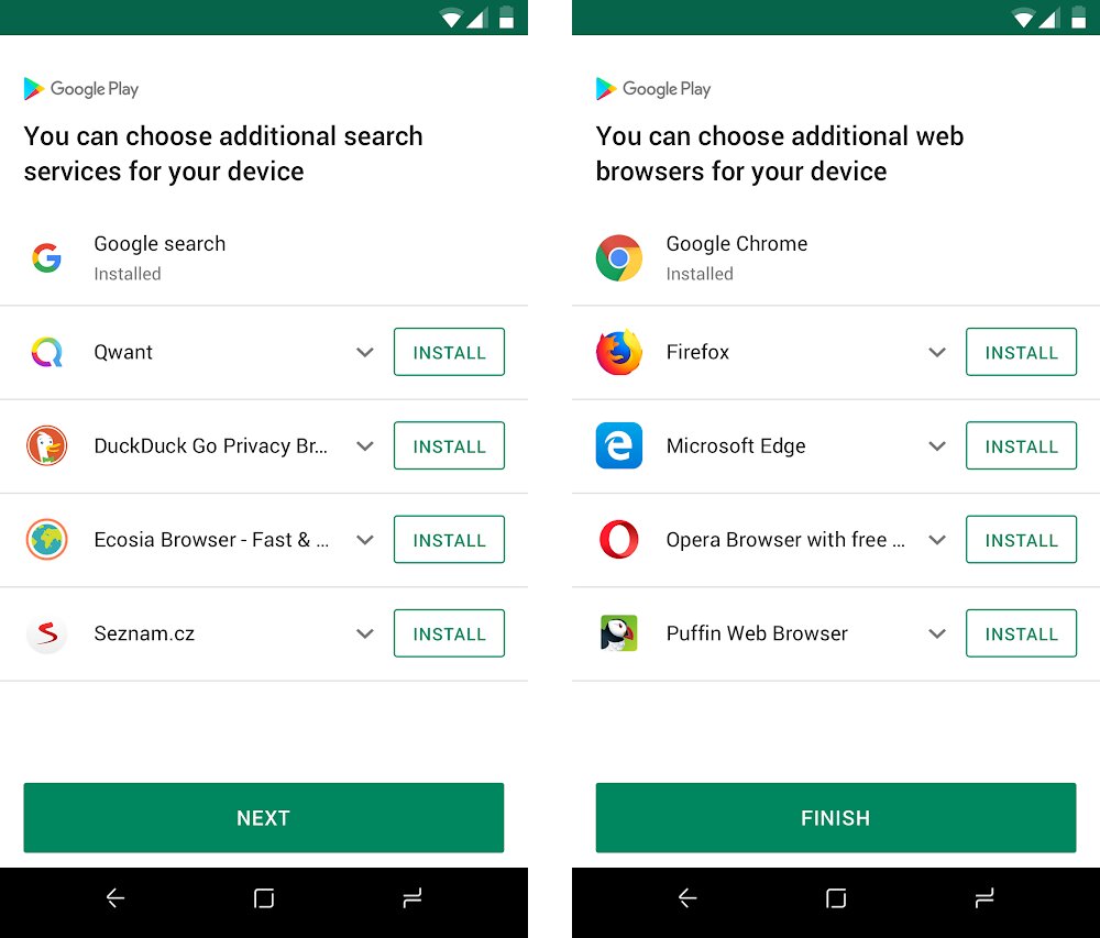 Google-Android : Interface choix moteur de recherche et navigateur